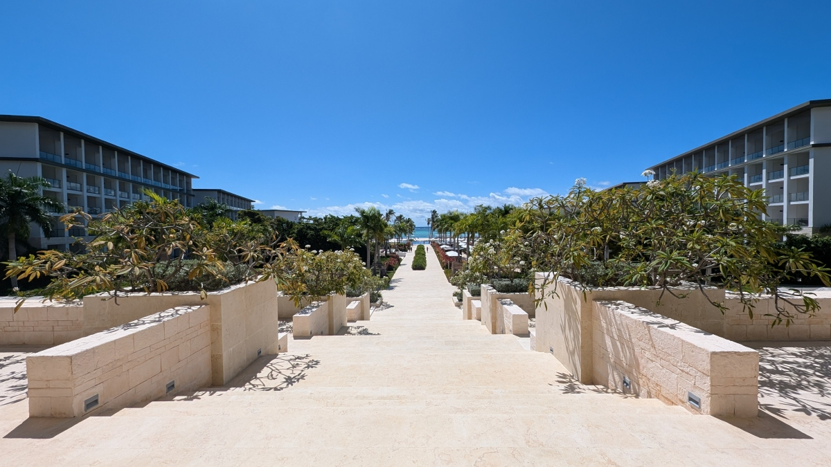 Hyatt Zilara style all-inclusive resort pool with palm trees